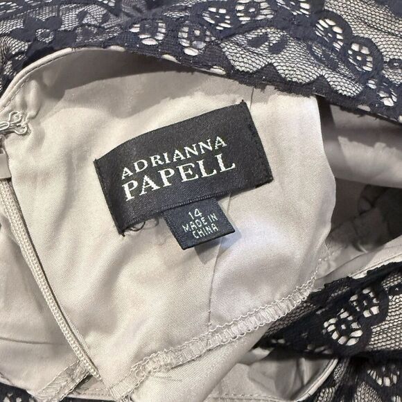 Adrianna Papell Black Tiered Layered Sheath Dress Lace Overlay Cocktail Size 14 - Picture 9 of 12